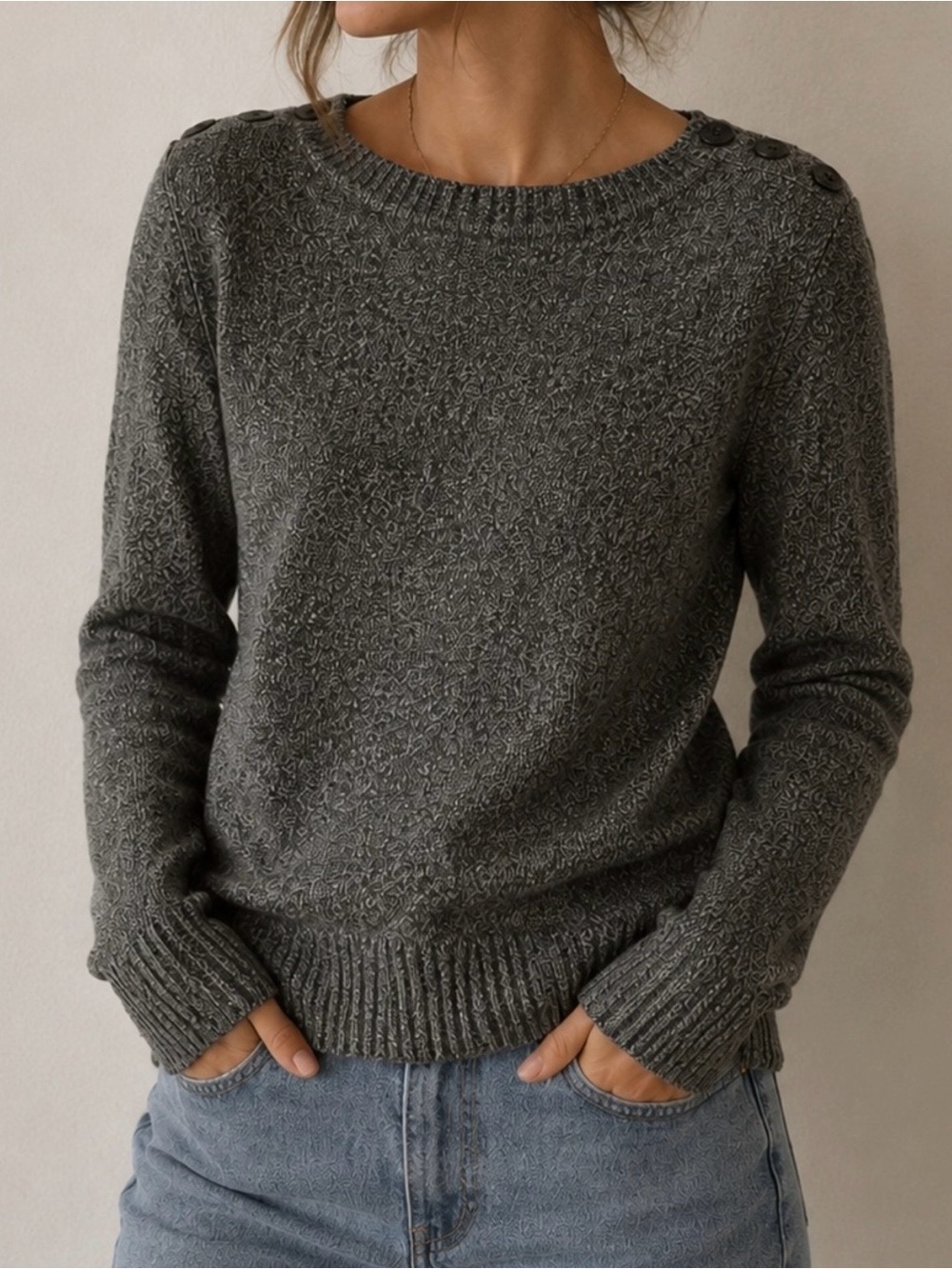 J. Crew 100% Merino Wool Dark Heather Grey Classic Fisherman Slouchy Sweater M